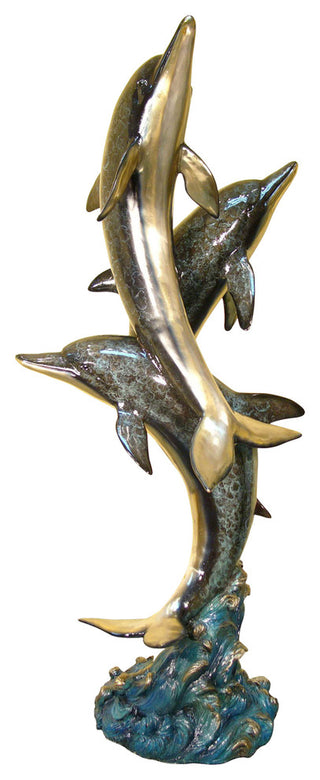 Three Dolphins Bronze Fountain Sculpture, Special Patina Finish
