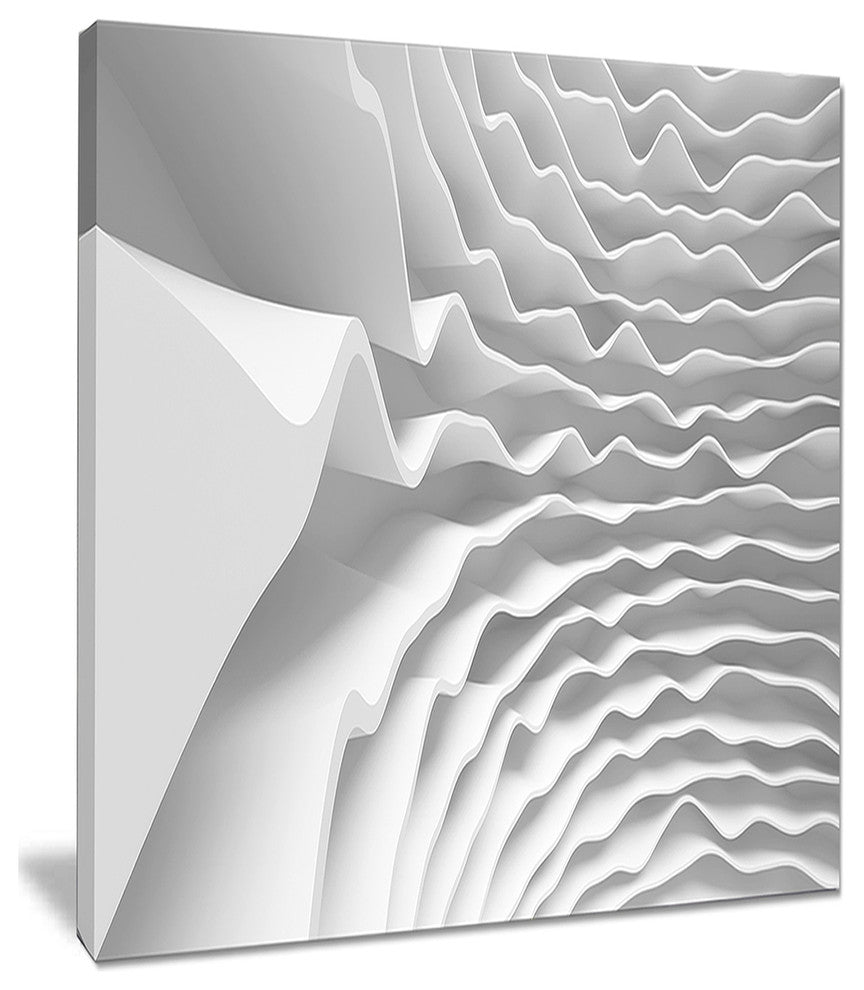 "Fractal Curved White Waves" Abstract Art Canvas Print, 12"x20"