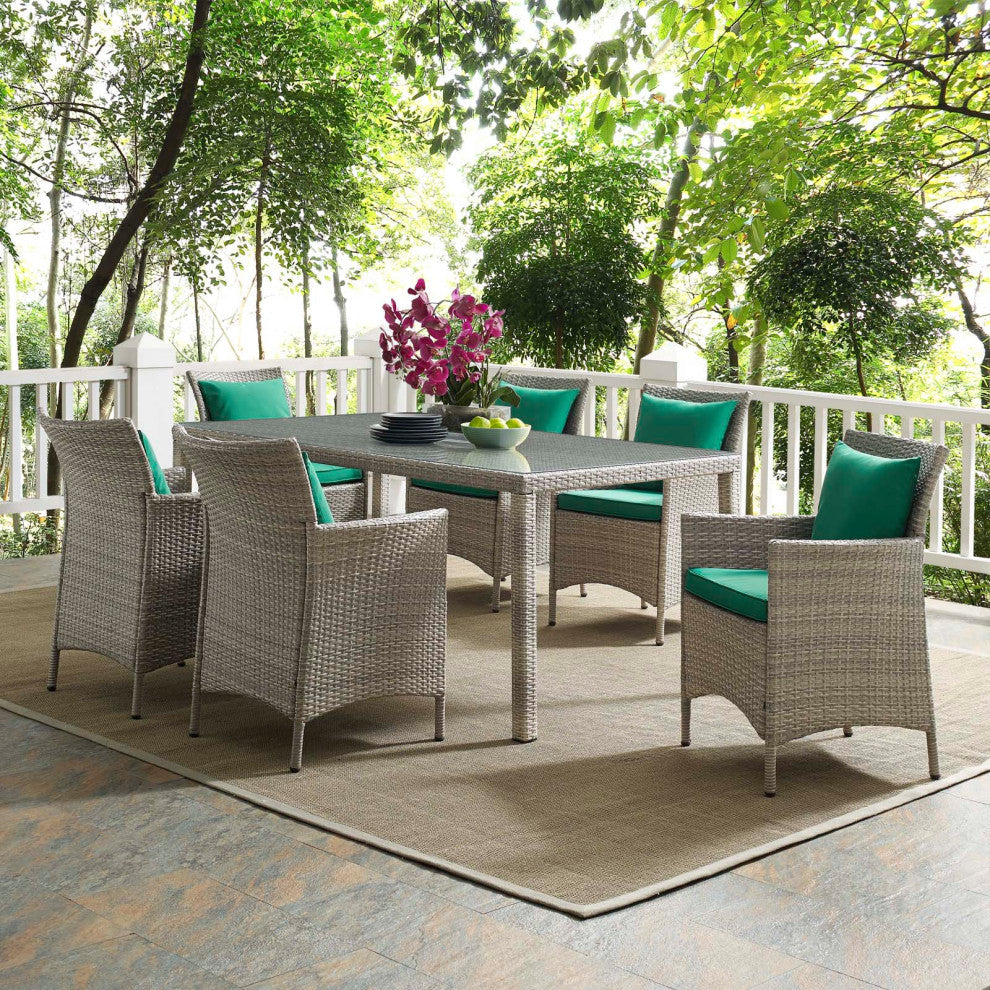 Lounge Sectional Sofa Chair Set, Rattan, Wicker, Gray Green, Outdoor