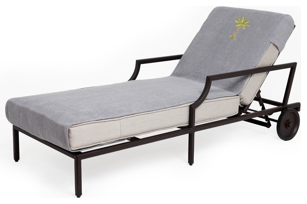 Palm Tree Embroidered Standard Size Chaise Lounge Cover, Gray