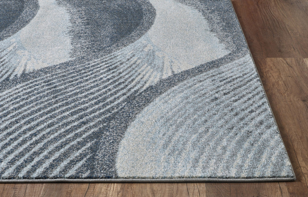 10"x13" Gray Blue Abstract Waves Modern Area Rug