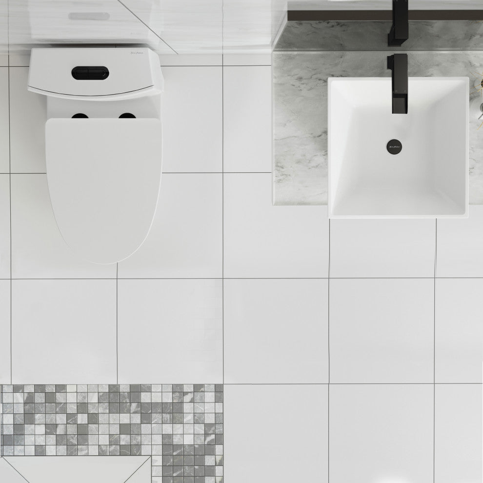 St. Tropez Elongated Toilet, Dual Vortex Flush, Glossy White With Black Hardware