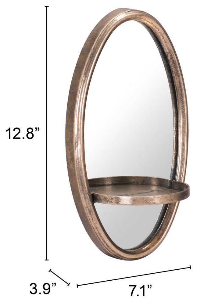 Frame Wall Mirror, Round, Glass, Steel Metal, Gold, Bedroom Living