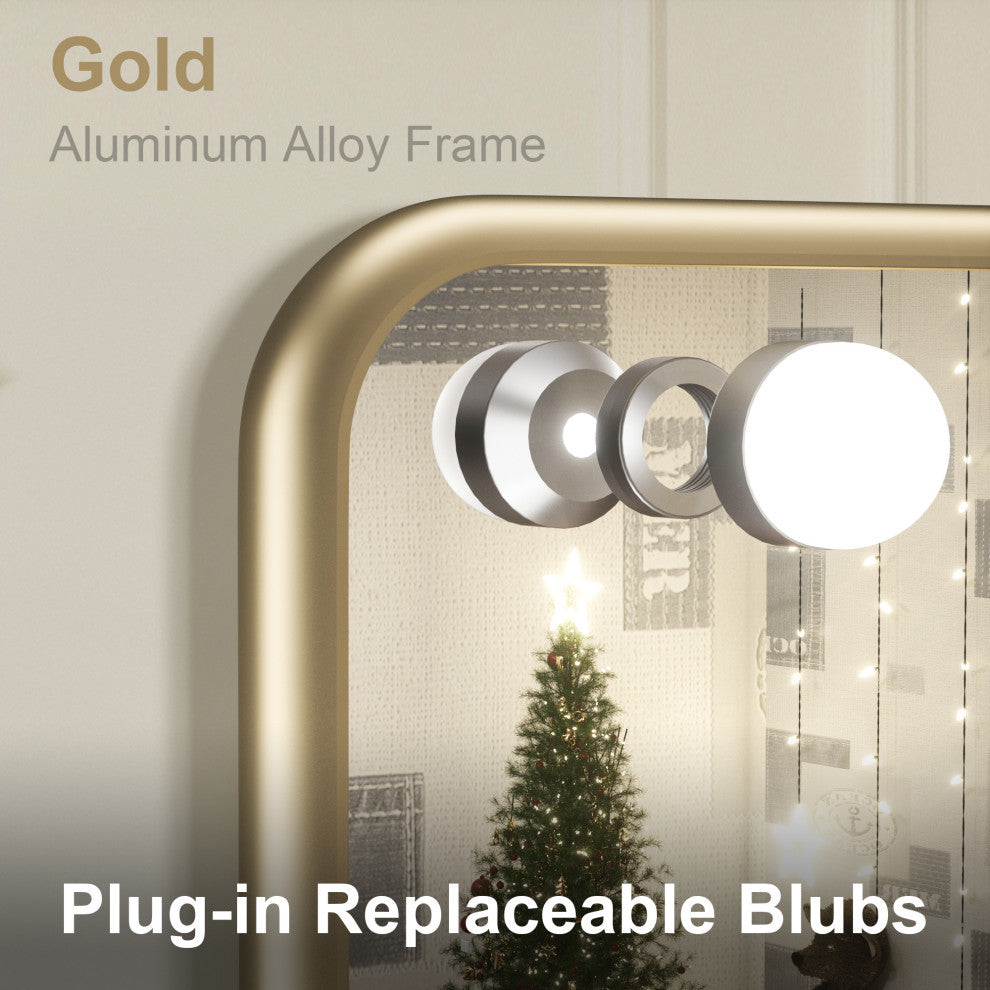 Hollywood Vanity Mirror, Lights,3 Color Lighting Modes, Memory, Gold, 24x32