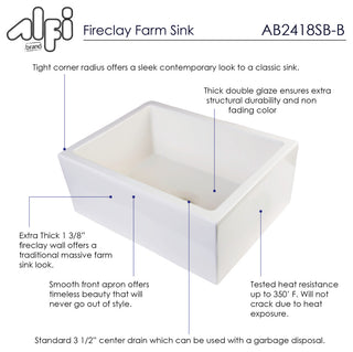 Ab2418Sb-B 24" Biscuit Smooth Thick Wall Fireclay Single Bowl Farm Sink