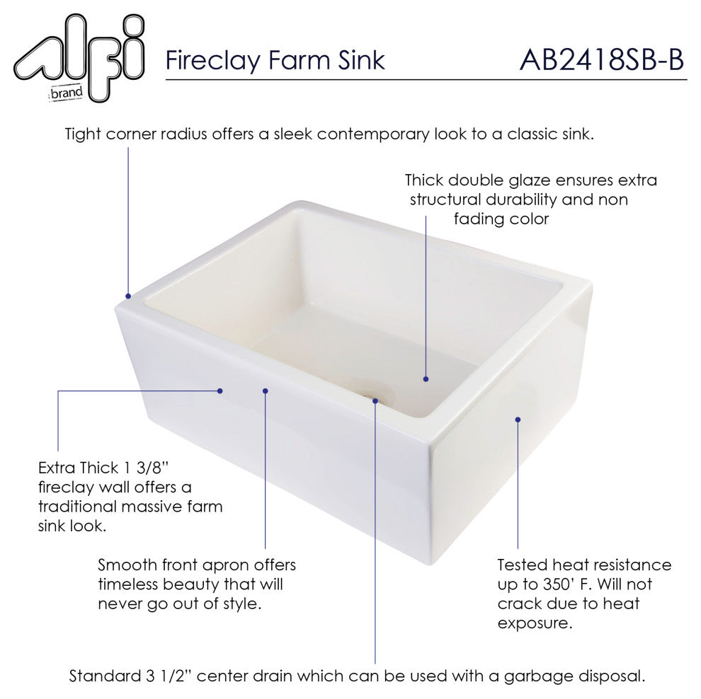 Ab2418Sb-B 24" Biscuit Smooth Thick Wall Fireclay Single Bowl Farm Sink
