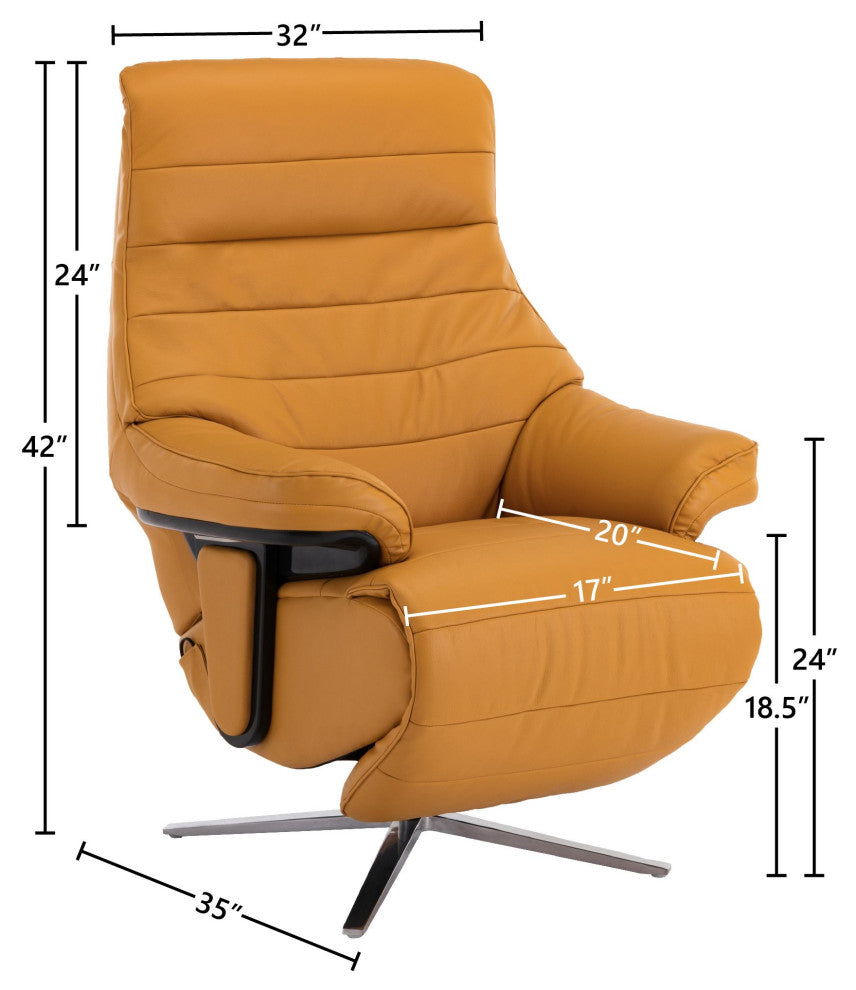 Shanghai Modern Leather Cordless Powered Recliner, Yellow/Silver