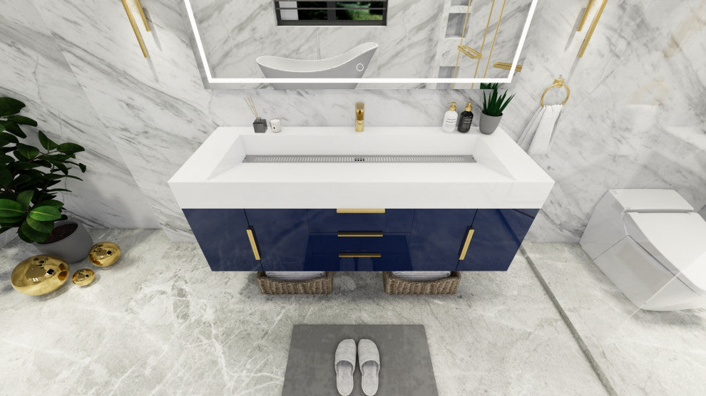 Madison 60" Wall Mounted  Single Sink Vanity with Reinforced Acrylic Sink, High Gloss Blue