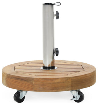 Bucy Outdoor 33lb Acacia Wood Circular Umbrella Base with Stainless Steel Tube