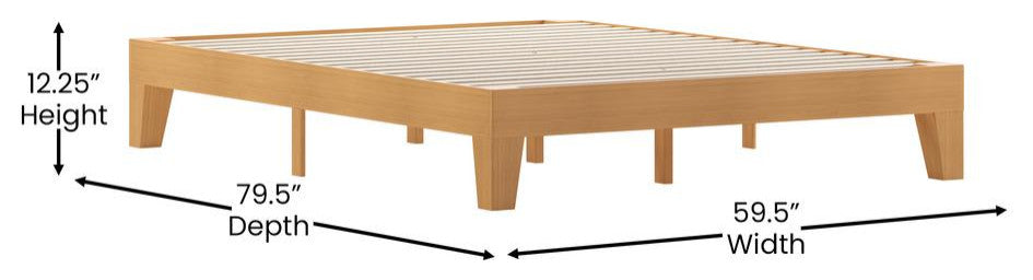 Evelyn Wood Platform Bed with Wooden Support Slats, No Box Spring Required, Natural, Queen