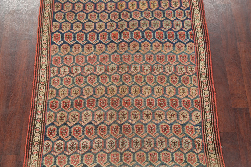 Consigned, Antique Vegetable Dye Handmade Geometric Oriental Area Rug, Blue, 5X7