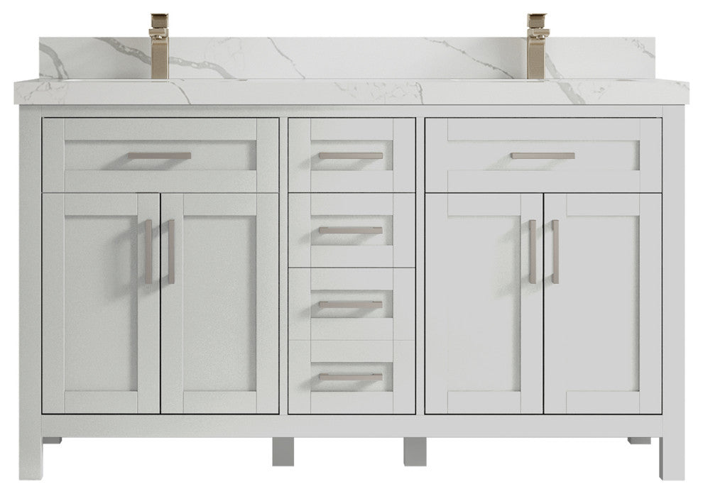 Cambridge 60 Double Bathroom Vanity in Coventry Gray 2" Calacatta Laza