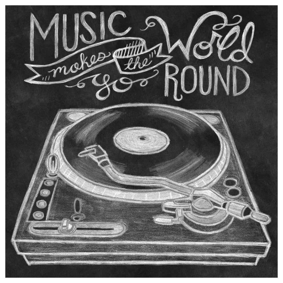 "Retro Record Player Chalk" Digital Paper Print by Mary Urban, 38"x38"