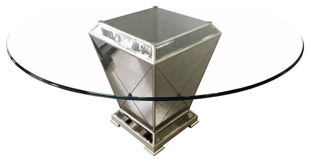 Round Glass Dining Table, Mirror Base With Bronze Finish