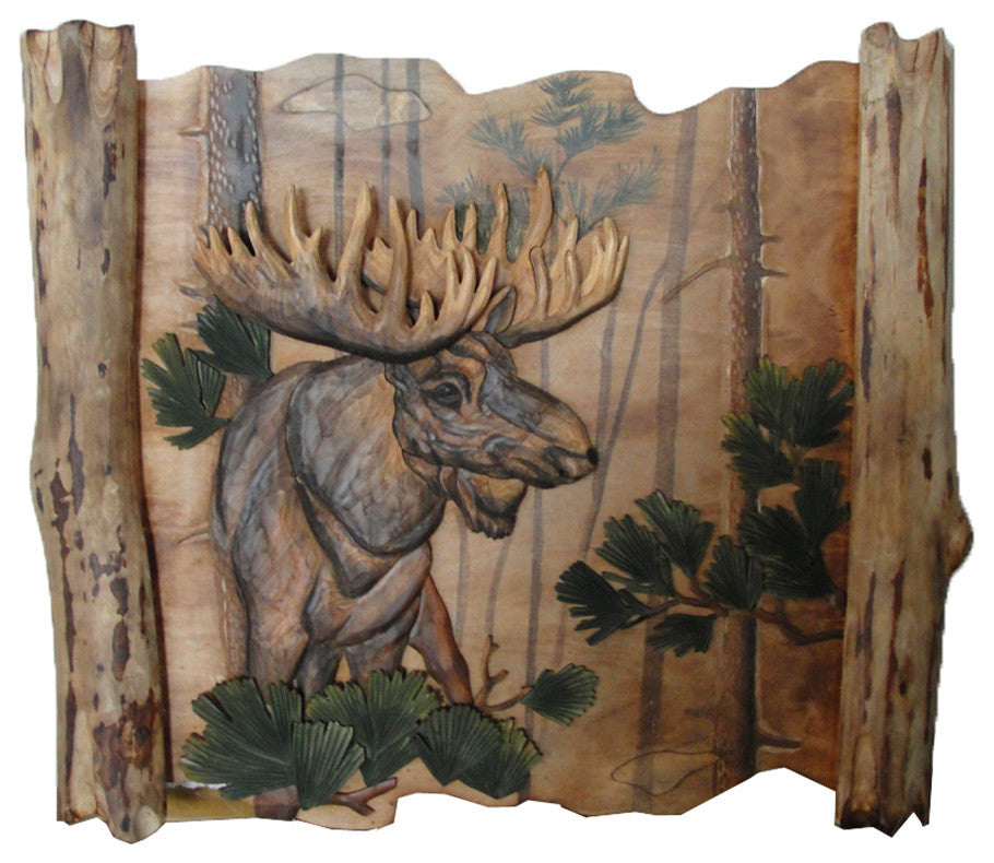 Moose Hand Crafted Intarsia Wood Art Wall Hanging 29 X 33 X 3 Inches
