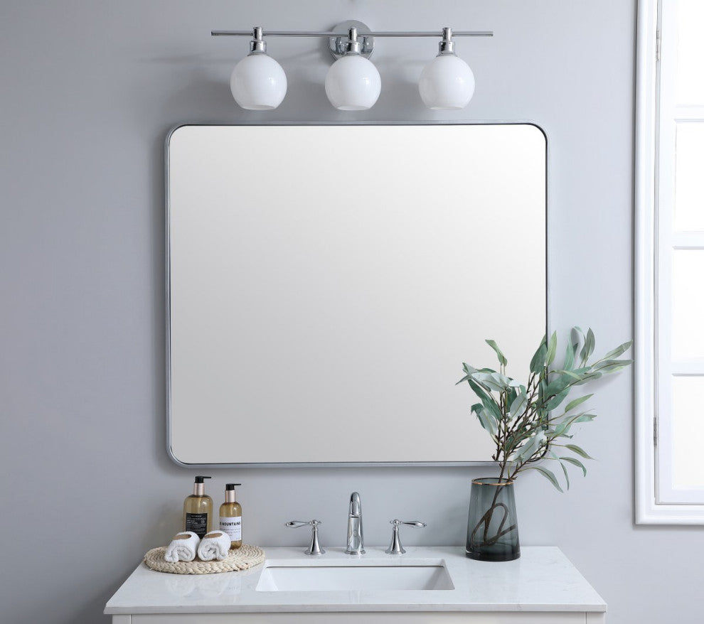 Ellis Soft Corner Metal Rectangular Mirror, Silver, 36"x40"