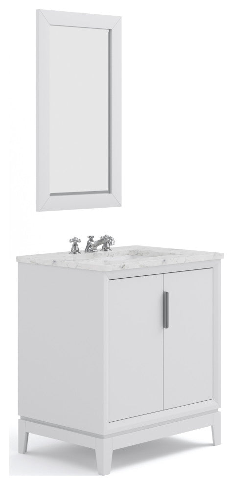 Elizabeth 30" Single Sink Carrara White Marble Vanity, Pure White