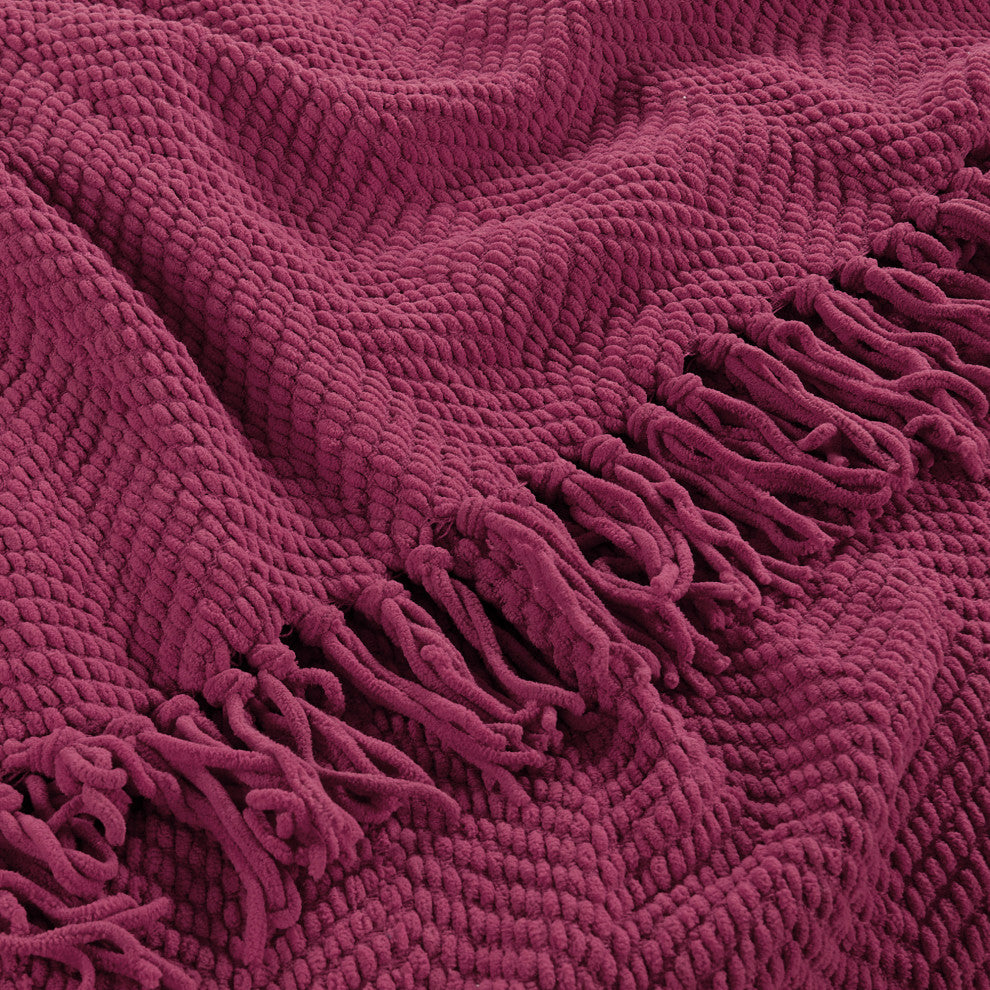 Tweed Knitted Throw Blanket, Crushed Berry, 50"x60"