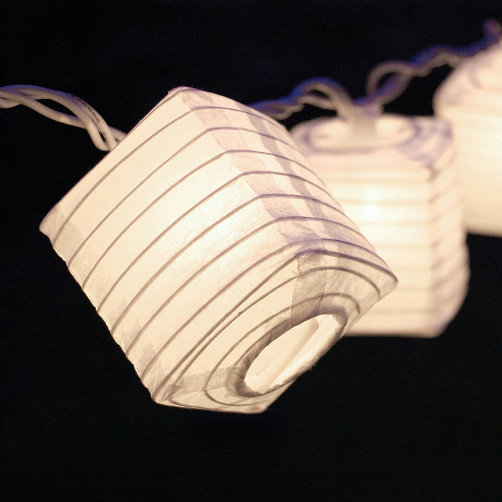 Electric String Lights With Square Nylon Lanterns 3", White, 10-Piece Set