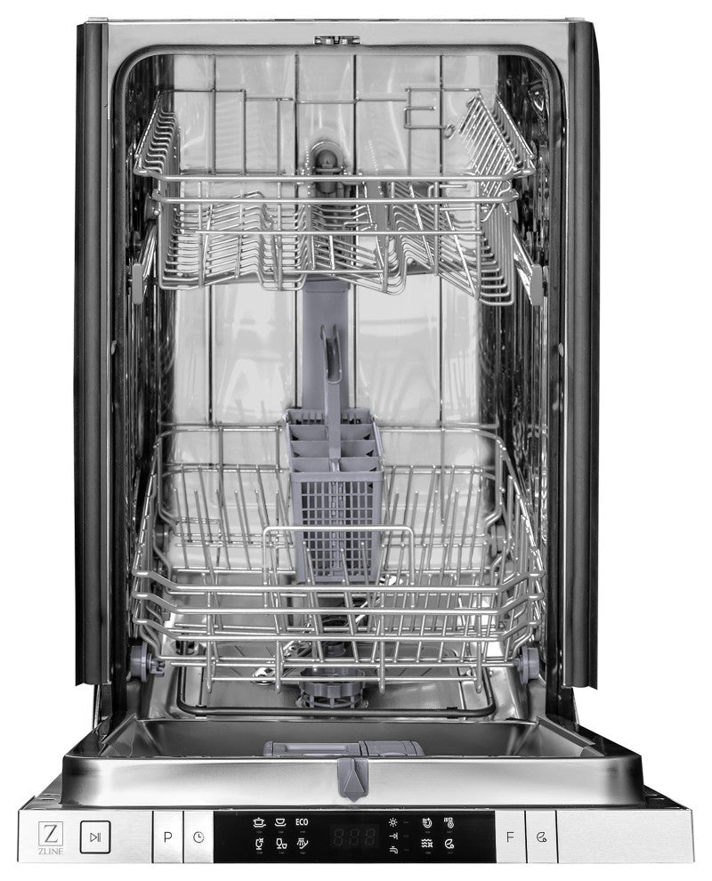18" Compact Black Stainless Steel Dishwasher, Modern Handle