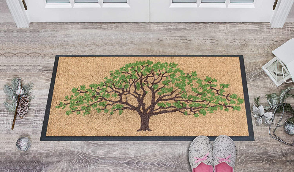 A1HC Natural Coir/Rubber Door Mat, 30x48, Thick Durable, Us National Oak Tree Green