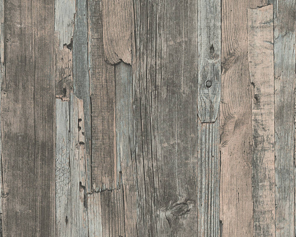 Faux Textured Wallpaper Wood, 954052, Gray Beige, Sample