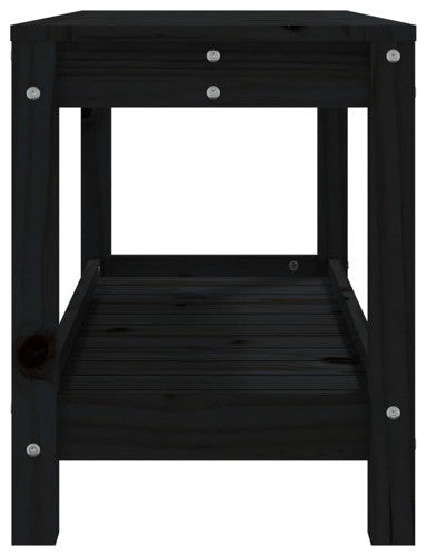 vidaXL Patio Bench Outdoor Bench with Storage Shelf Black Solid Wood Pine