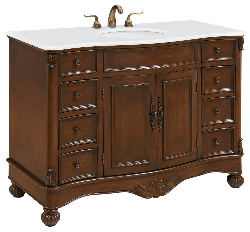 48" Single Bathroom Vanity, Teak Color With ivory white engineered marble, 48