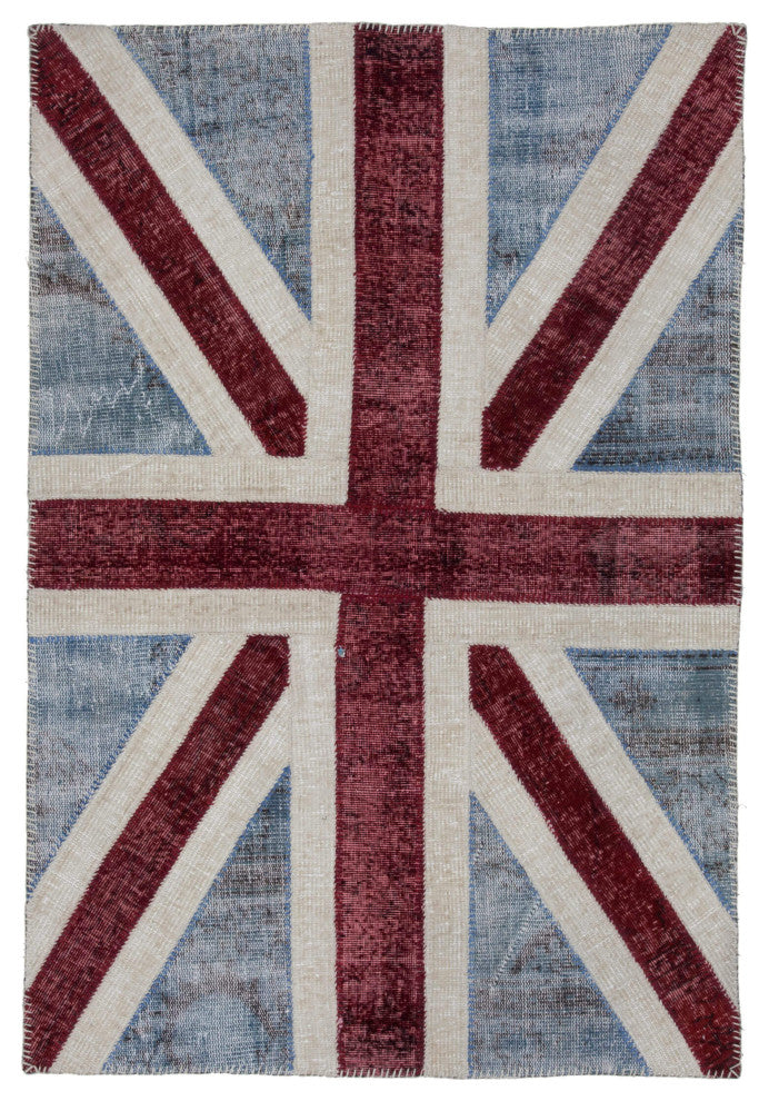Rug N Carpet - Hand-knotted Turkish 4' 0'' x 6' 0'' Flag Patchwork Rug