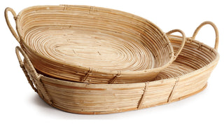 2-Peice Cane Rattan Tray Set With Handles