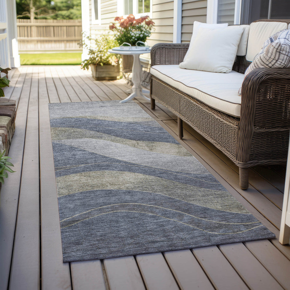 Machine Washable Indoor/Outdoor Chantille ACN1892 Denim 2'3" x 7'6" Runner Rug