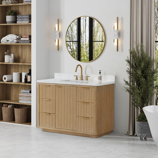 Vinnova Cadiz Bath Vanity, Composite Stone Top, Washed Ash Grey, 48", With Mirror