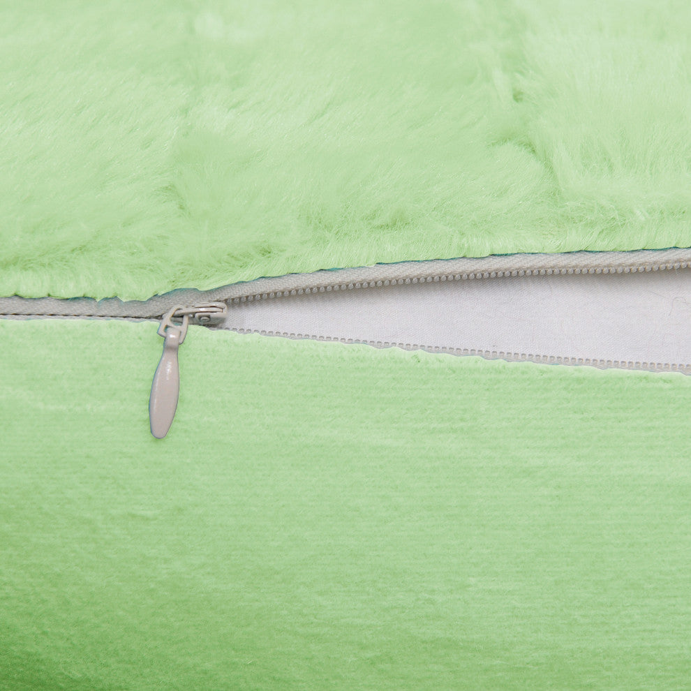 Rabbit Faux Fur Throw Blanket With 2 Pillows, Nile Green