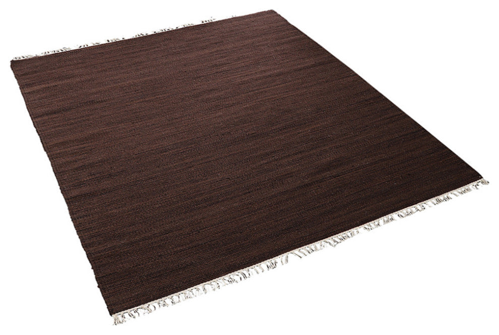 HAND WOVEN FLAT WEAVE KILIM WOOL ECO-FRIENDLY AREA RUGS,Brown, Solid Design