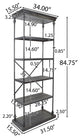 Alma Industrial 5 Shelf Firwood Bookcase, Pewter, Gray