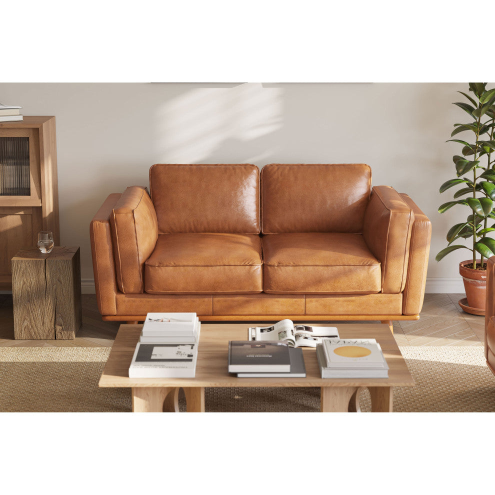 Valencia Artisan Modern Top Grain Nappa 11000 Leather Loveseat Sofa, Cognac