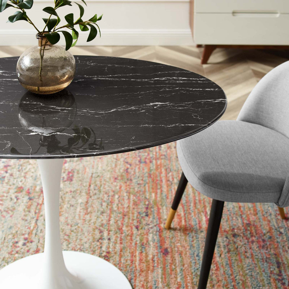 Lippa 42" Oval Artificial Marble Dining Table White Black -5169