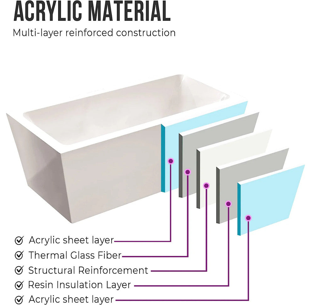 Freestanding Acrylic Bathtub, White/Polished Chrome, L, 67"