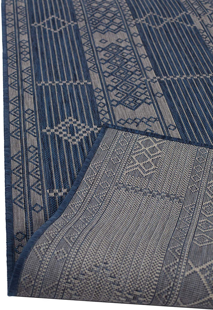 Outdoor Collection Geometric Pattern Bohemian Rug, Navy, 5'3"x7'6"