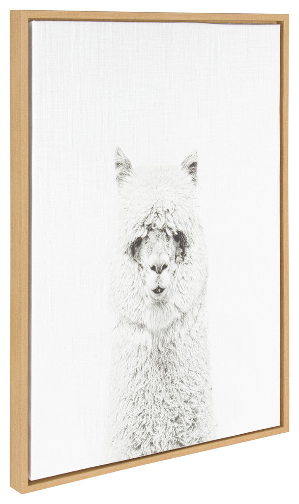 Sylvie Hairy Alpaca Animal Portrait Framed Canvas Wall Art, Natural