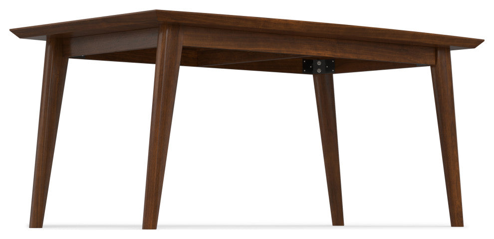 Draper Solid Wood Mid Century Rectangle Dining Table, Walnut Veneer