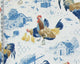 Blue chicken rooster toile fabric  farmhouse decorating , Sample Cut
