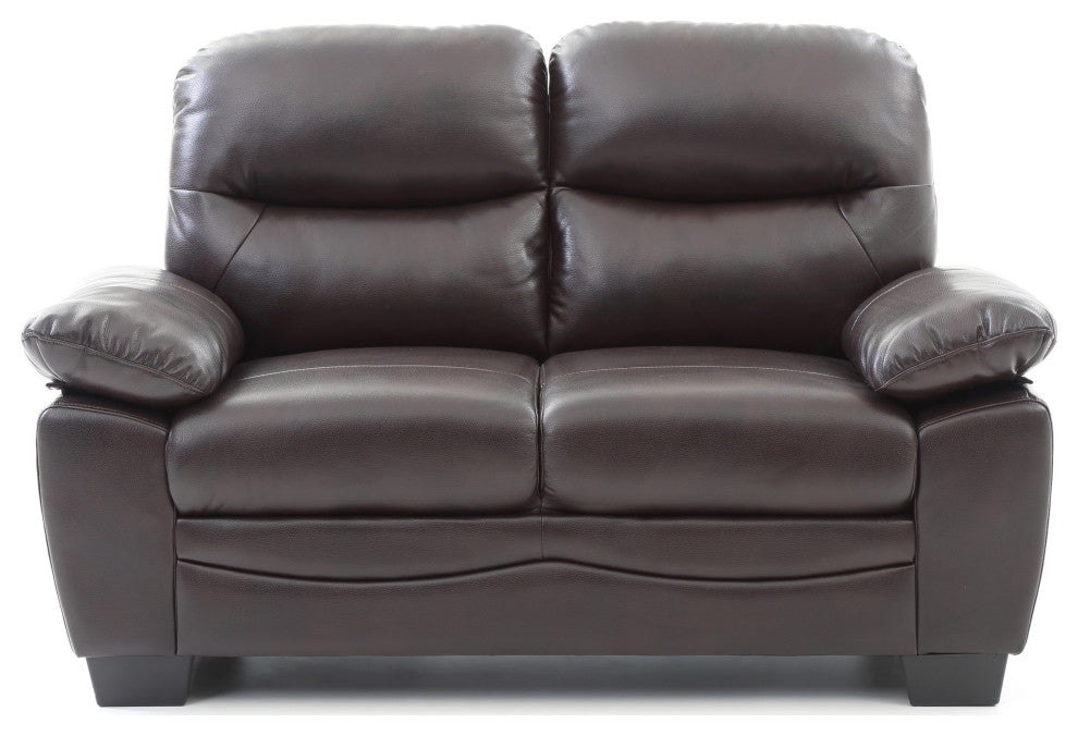 Bromela Faux Leather Love Seat, Dark Brown