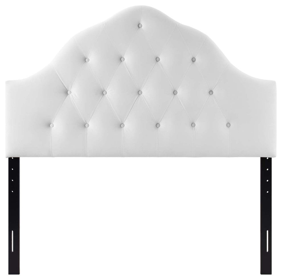 Contemporary Modern Bedroom Queen Size Tufted Headboard, Velvet Fabric, White