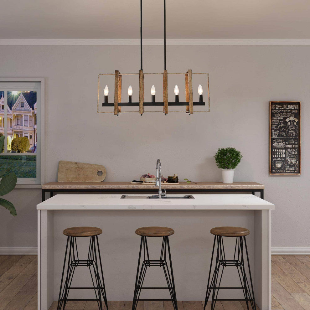 LALUZ Rectangle Chandelier, Linear Chandelier Dining Room,Flat Black