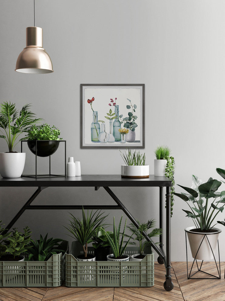 "Clear Bottles" Framed Painting Print, 24"x24"