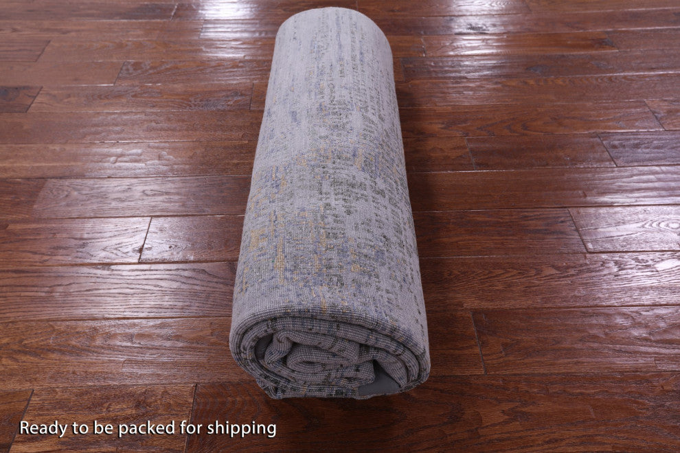 6' 1" X 8' 11" Handmade Abstract Wool and Silk Rug Q8717
