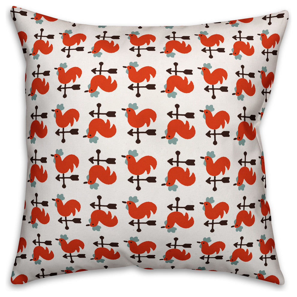Red Rooster Pattern Outdoor Throw Pillow, 20"x20"