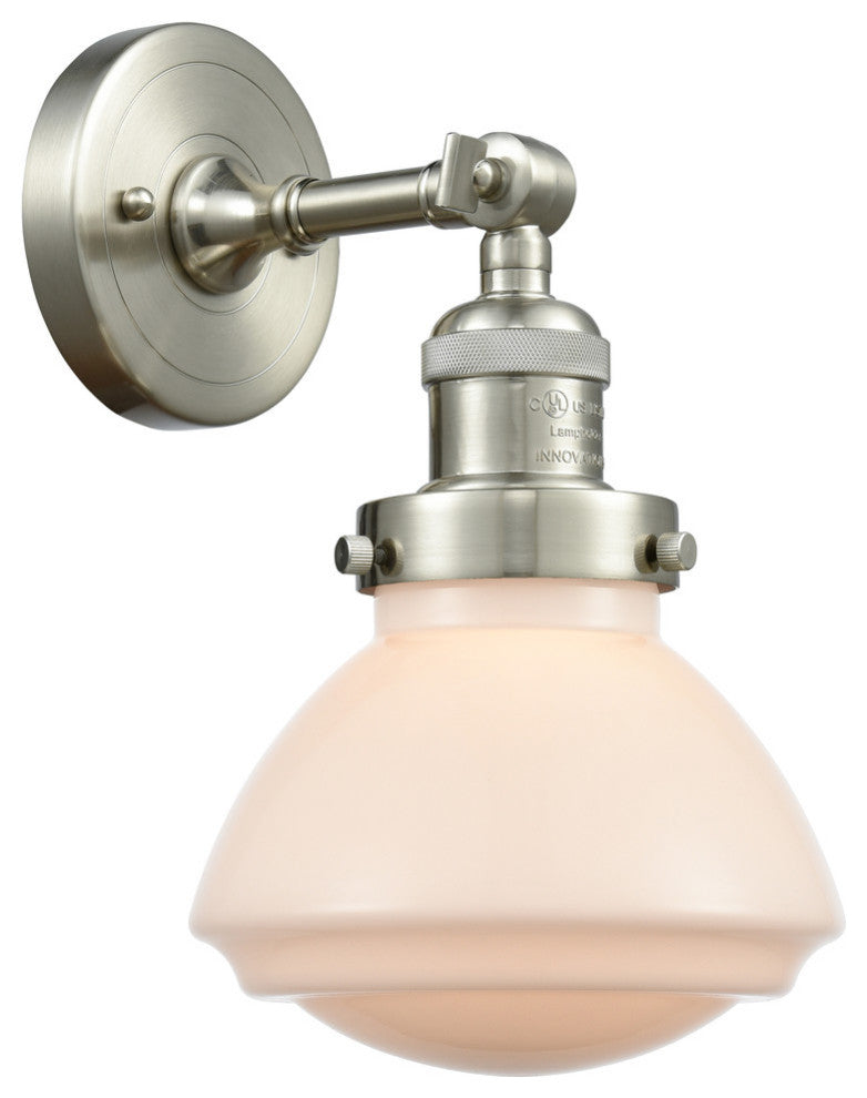 Olean 1-Light Sconce, Brushed Satin Nickel, Matte White