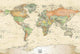 World Political Map Wall Decal, Antique Oceans -53"x36"